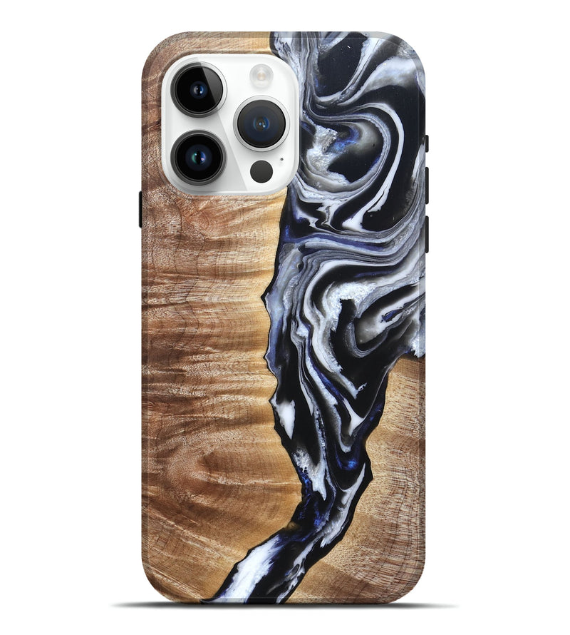 iPhone 15 Pro Max Wood Live Edge Phone Case - Giovani (Black & White, 828565)