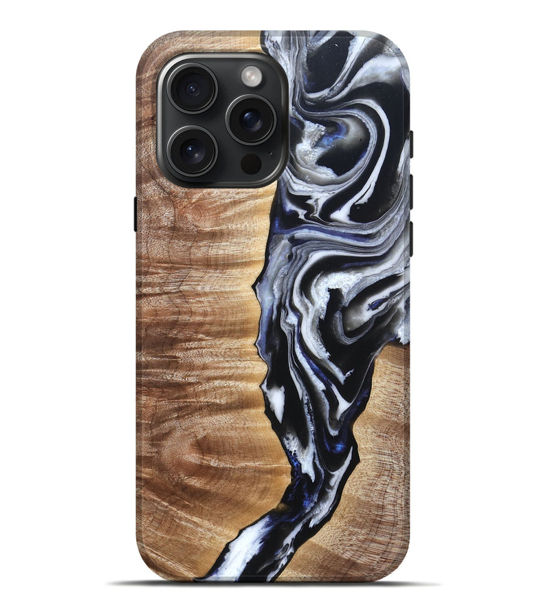 iPhone 16 Pro Max Wood Live Edge Phone Case - Giovani (Black & White, 828565)