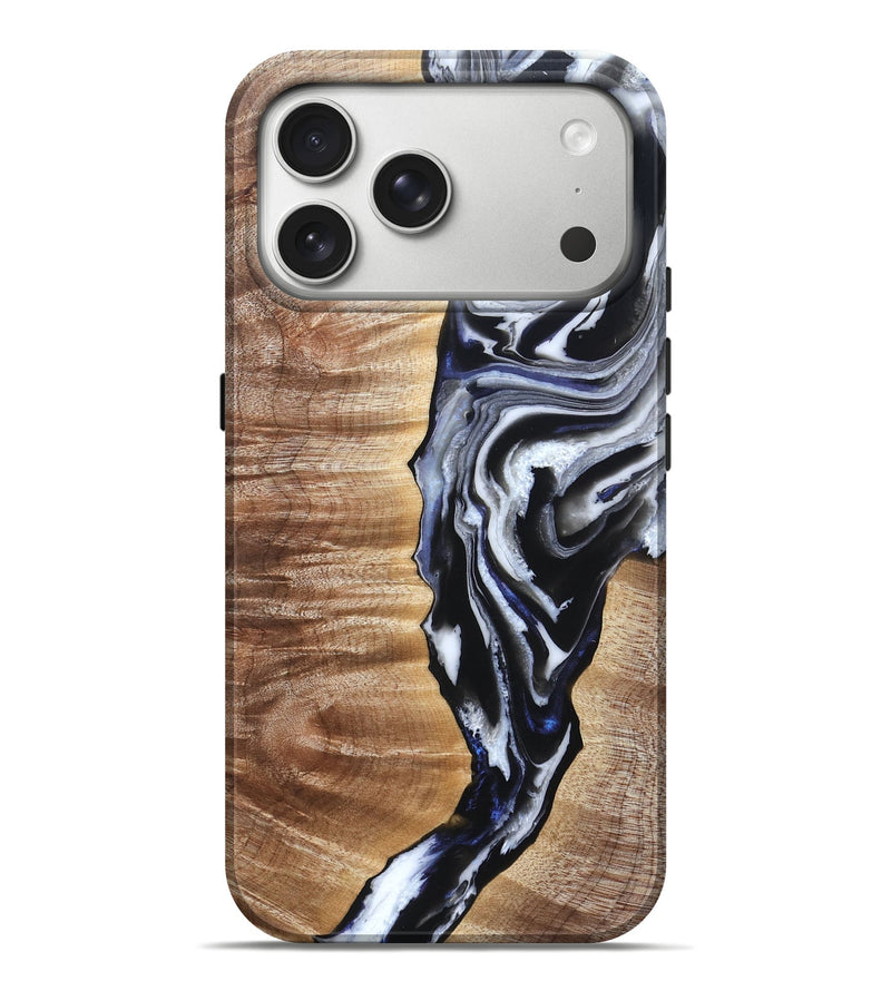 iPhone 17 Pro Max Wood Live Edge Phone Case - Giovani (Black & White, 828565)