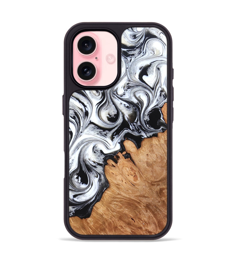 iPhone 16 Wood Phone Case - Semaj (Black & White, 828622)