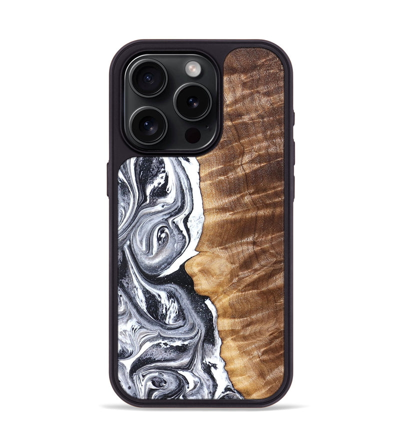 iPhone 15 Pro Wood Phone Case - Jazlynn (Black & White, 828625)