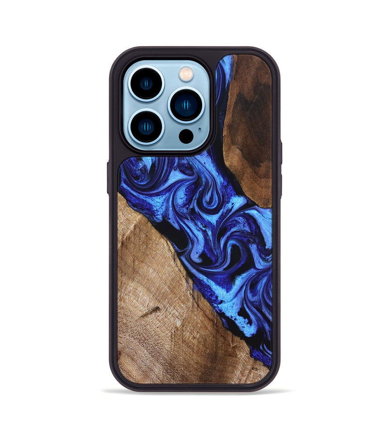 iPhone 14 Pro Wood Phone Case - Iliana (Blue, 828679)