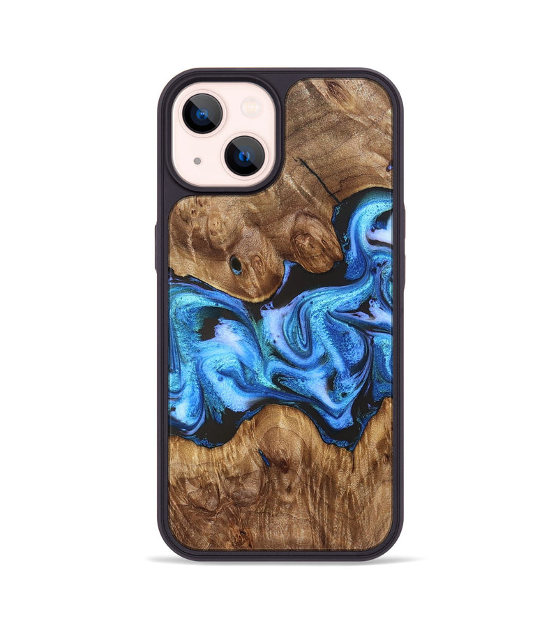 iPhone 14 Wood Phone Case - Mila (Blue, 828685)