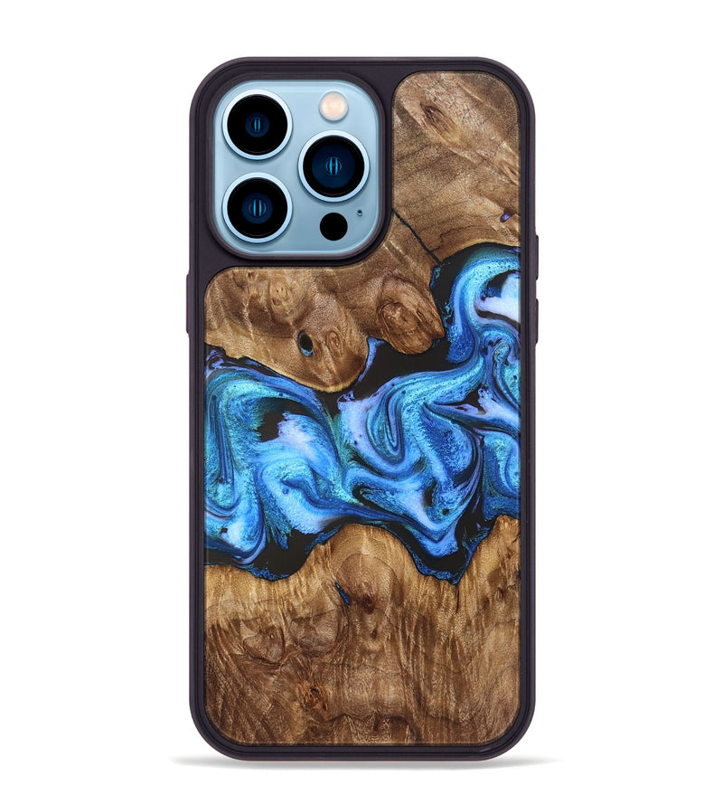 iPhone 14 Pro Max Wood Phone Case - Mila (Blue, 828685)