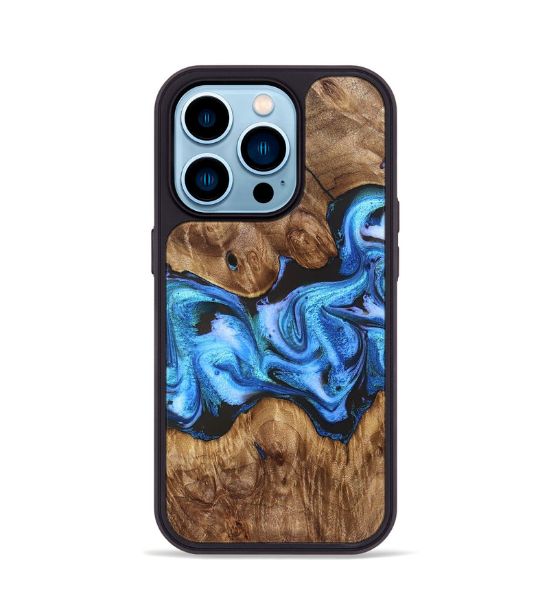 iPhone 14 Pro Wood Phone Case - Mila (Blue, 828685)