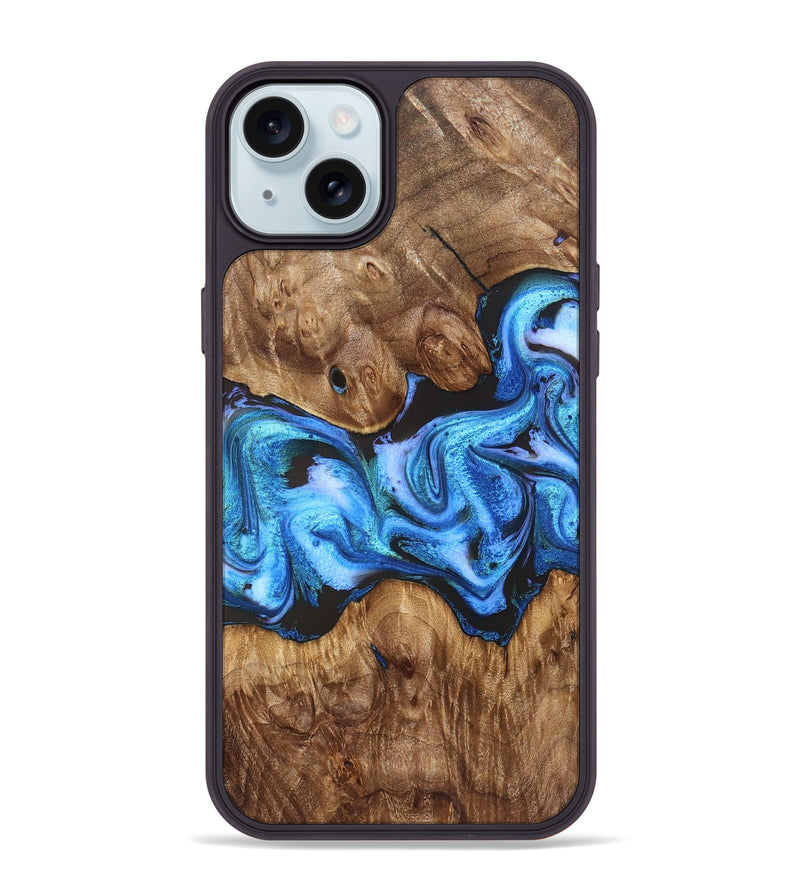 iPhone 15 Plus Wood Phone Case - Mila (Blue, 828685)