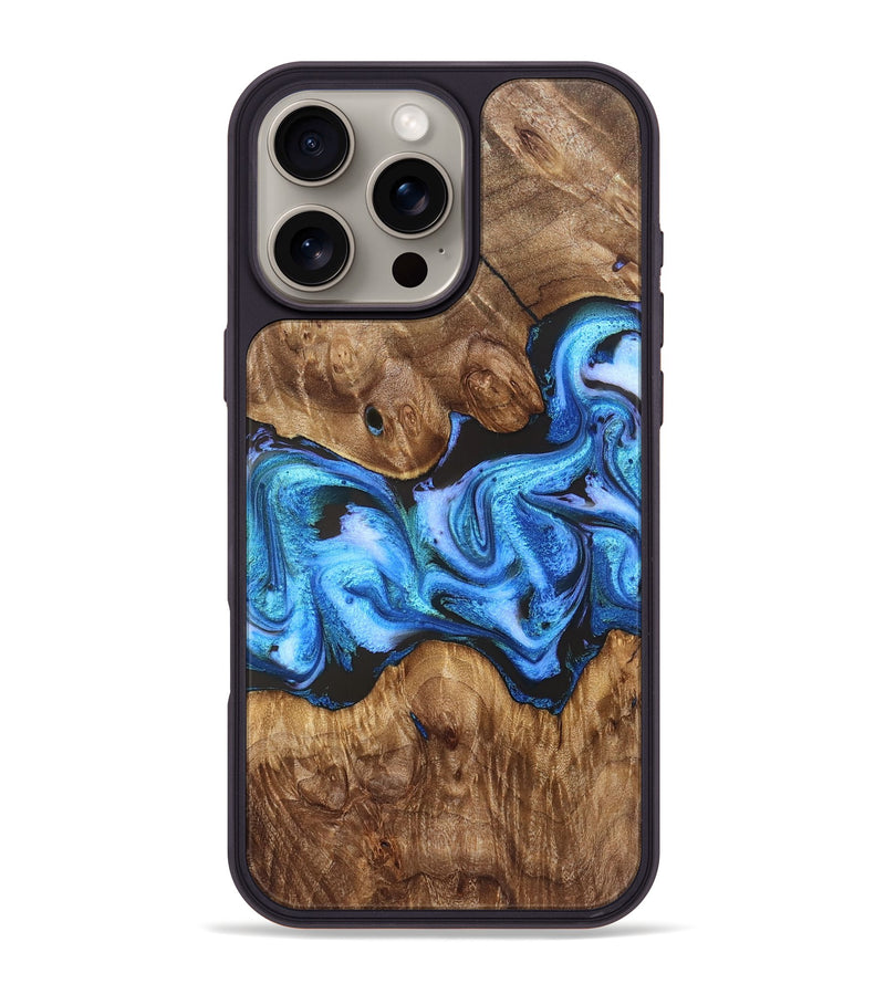 iPhone 16 Pro Max Wood Phone Case - Mila (Blue, 828685)