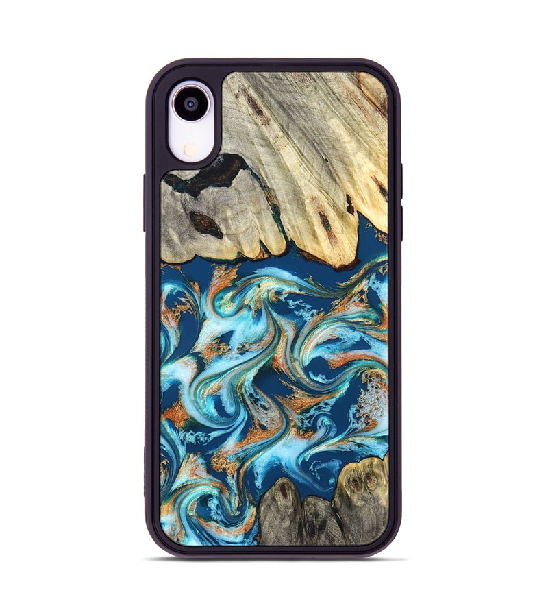 iPhone Xr Wood Phone Case - Sudie (Teal & Gold, 828686)