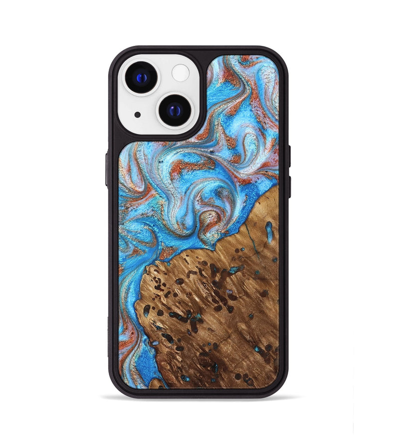 iPhone 13 Wood Phone Case - Rubie (Teal & Gold, 828687)