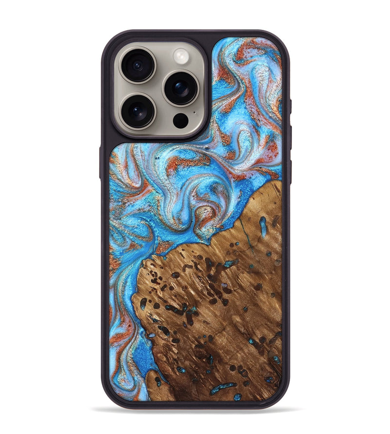 iPhone 15 Pro Max Wood Phone Case - Rubie (Teal & Gold, 828687)