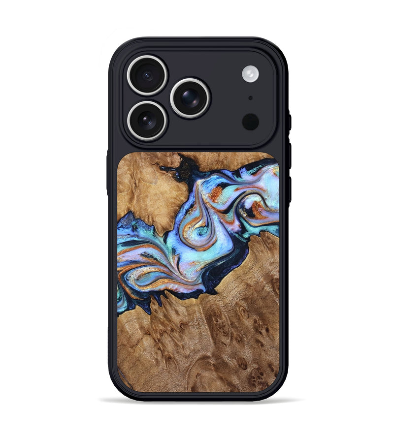 iPhone 17 Pro Wood Phone Case - Alton (Teal & Gold, 828688)