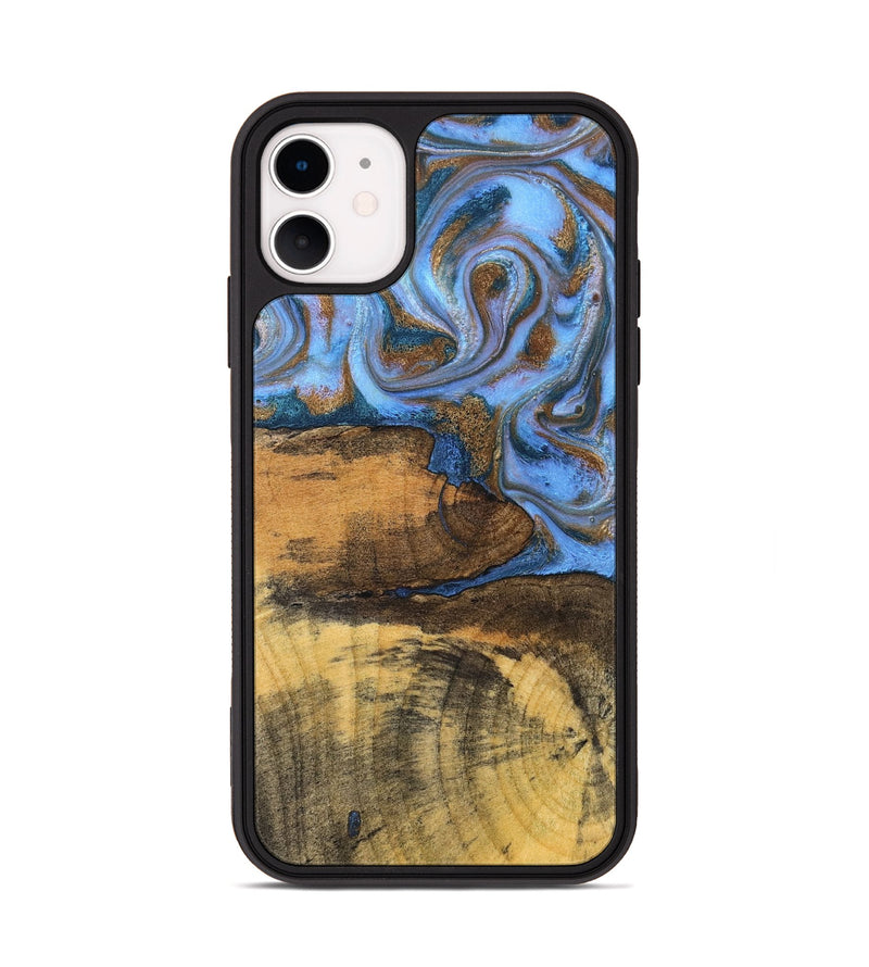 iPhone 11 Wood Phone Case - Tammie (Teal & Gold, 828689)