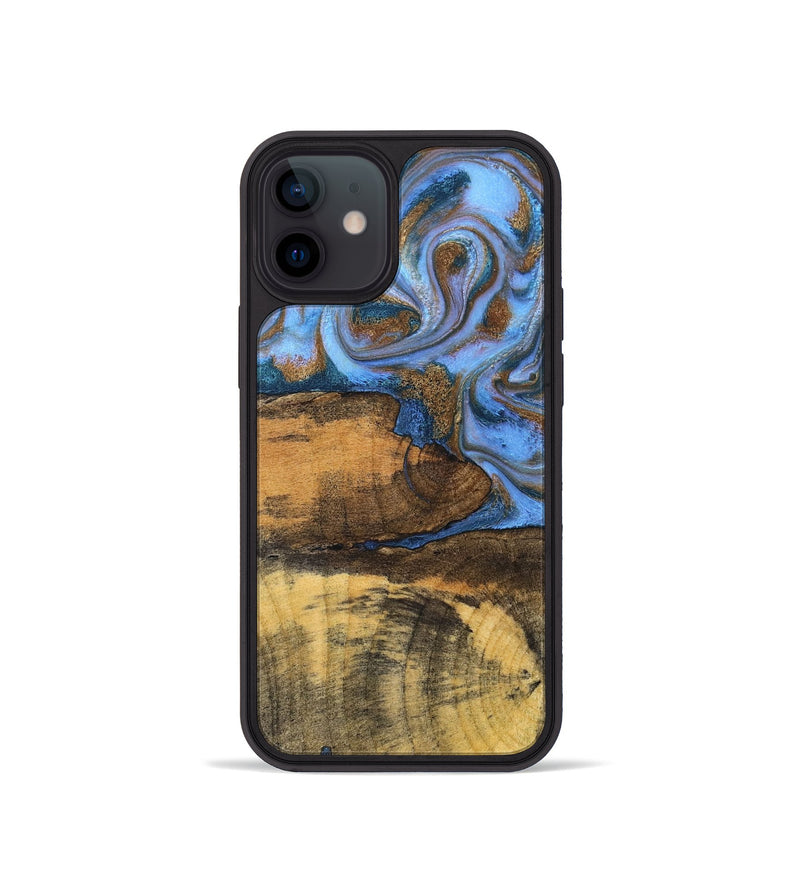 iPhone 12 mini Wood Phone Case - Tammie (Teal & Gold, 828689)