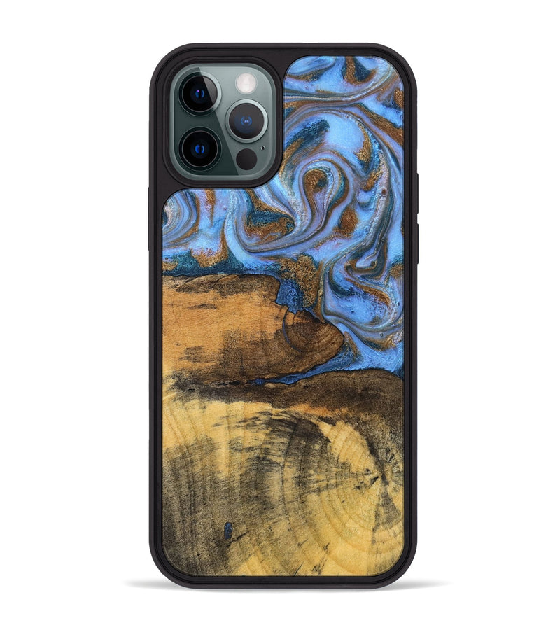 iPhone 12 Pro Max Wood Phone Case - Tammie (Teal & Gold, 828689)