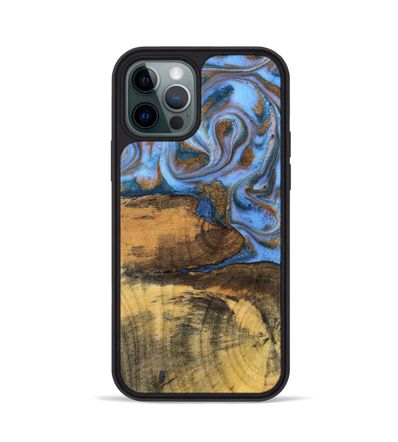 iPhone 12 Pro Wood Phone Case - Tammie (Teal & Gold, 828689)
