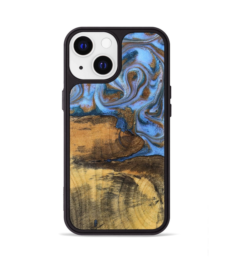 iPhone 13 Wood Phone Case - Tammie (Teal & Gold, 828689)