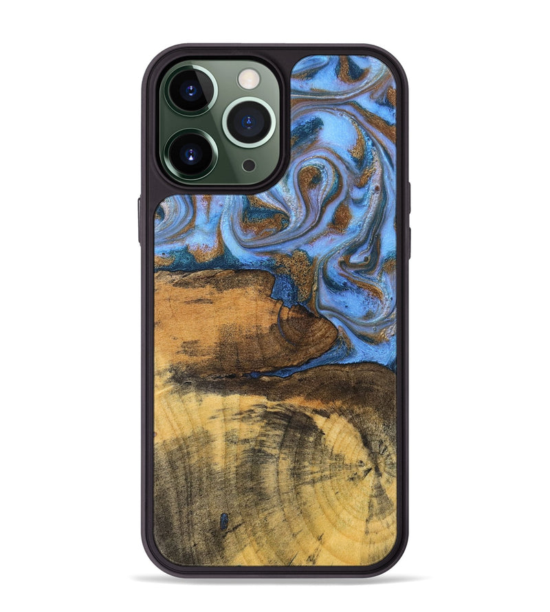 iPhone 13 Pro Max Wood Phone Case - Tammie (Teal & Gold, 828689)