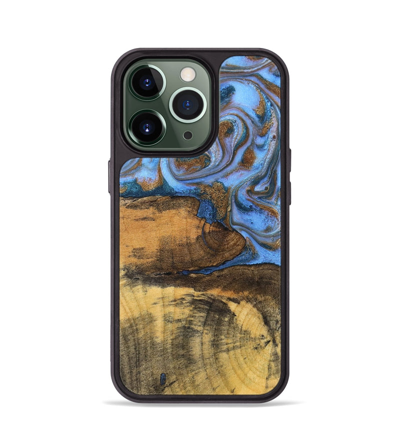 iPhone 13 Pro Wood Phone Case - Tammie (Teal & Gold, 828689)