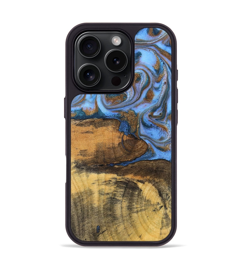 iPhone 16 Pro Wood Phone Case - Tammie (Teal & Gold, 828689)