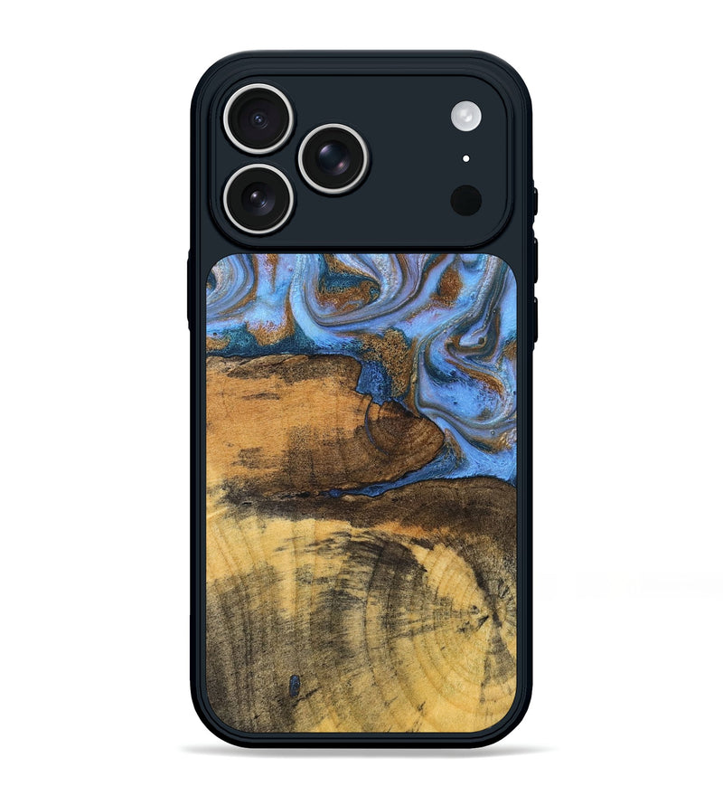 iPhone 17 Pro Max Wood Phone Case - Tammie (Teal & Gold, 828689)