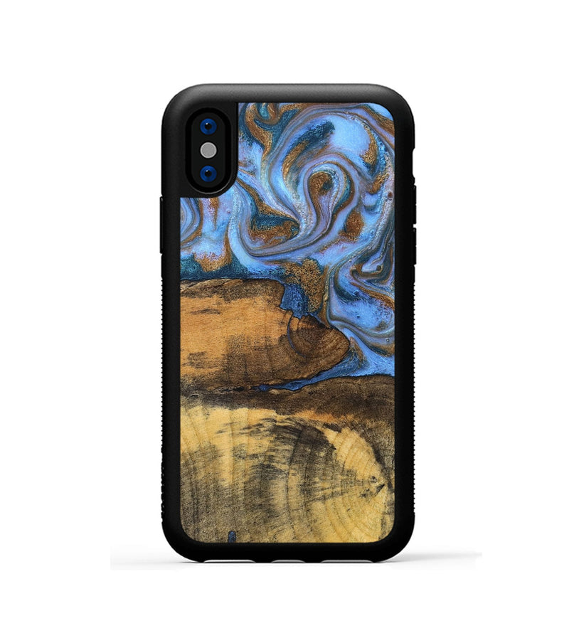iPhone Xs Wood Phone Case - Tammie (Teal & Gold, 828689)