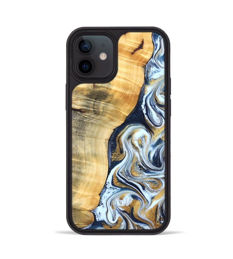 iPhone 12 Wood Phone Case - Livia (Teal & Gold, 828690)