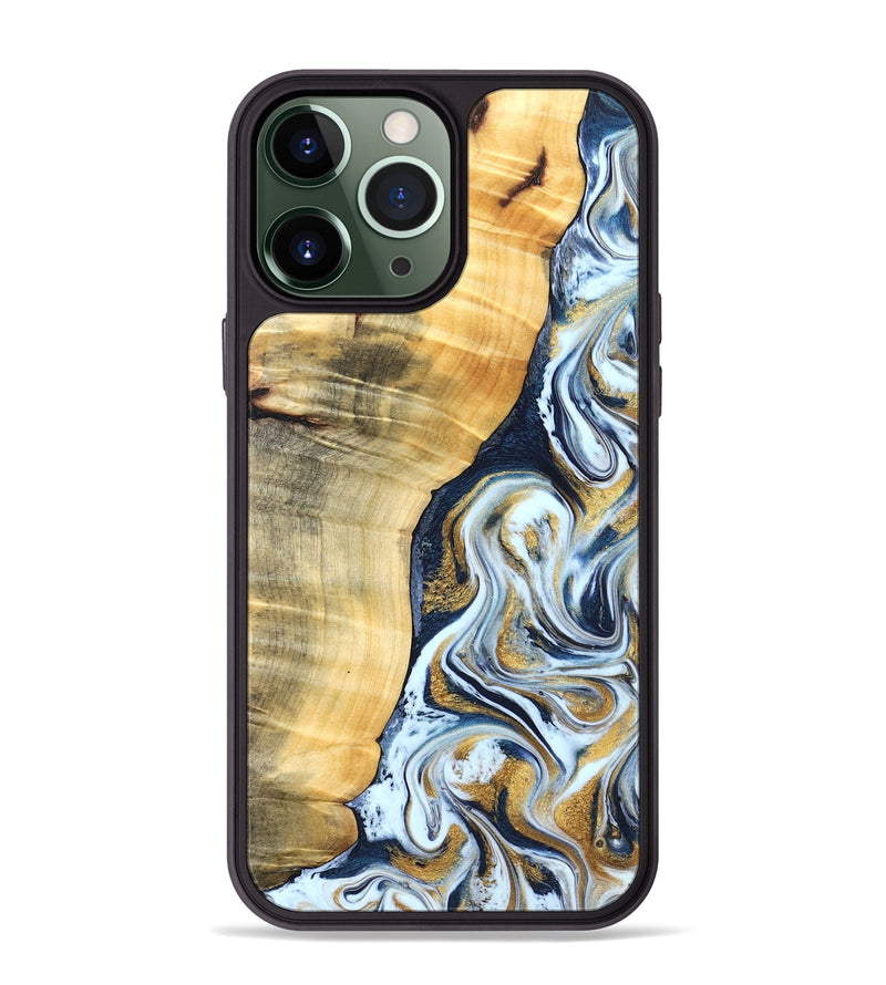 iPhone 13 Pro Max Wood Phone Case - Livia (Teal & Gold, 828690)