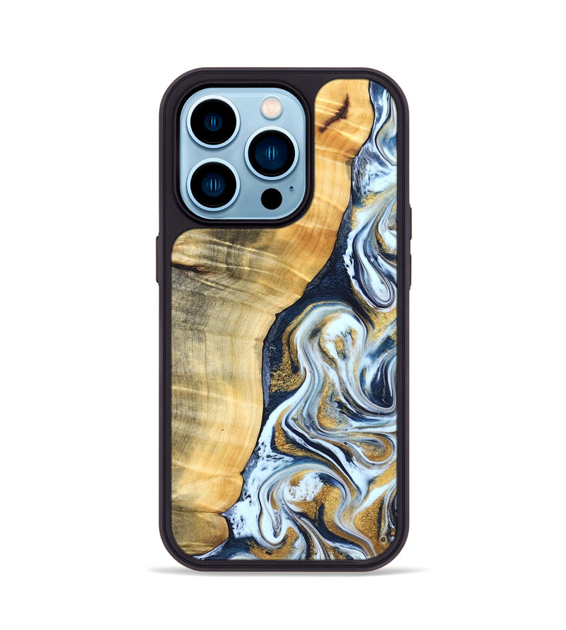 iPhone 14 Pro Wood Phone Case - Livia (Teal & Gold, 828690)