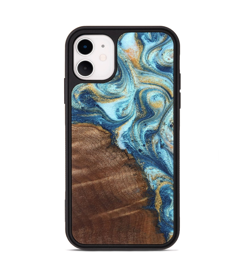 iPhone 11 Wood Phone Case - Jimmy (Teal & Gold, 828691)