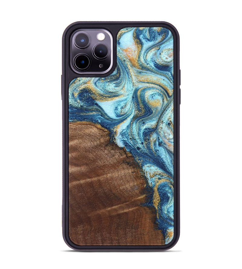 iPhone 11 Pro Max Wood Phone Case - Jimmy (Teal & Gold, 828691)