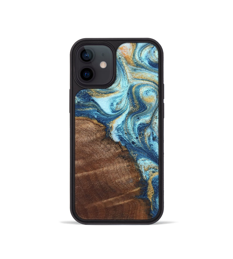 iPhone 12 mini Wood Phone Case - Jimmy (Teal & Gold, 828691)