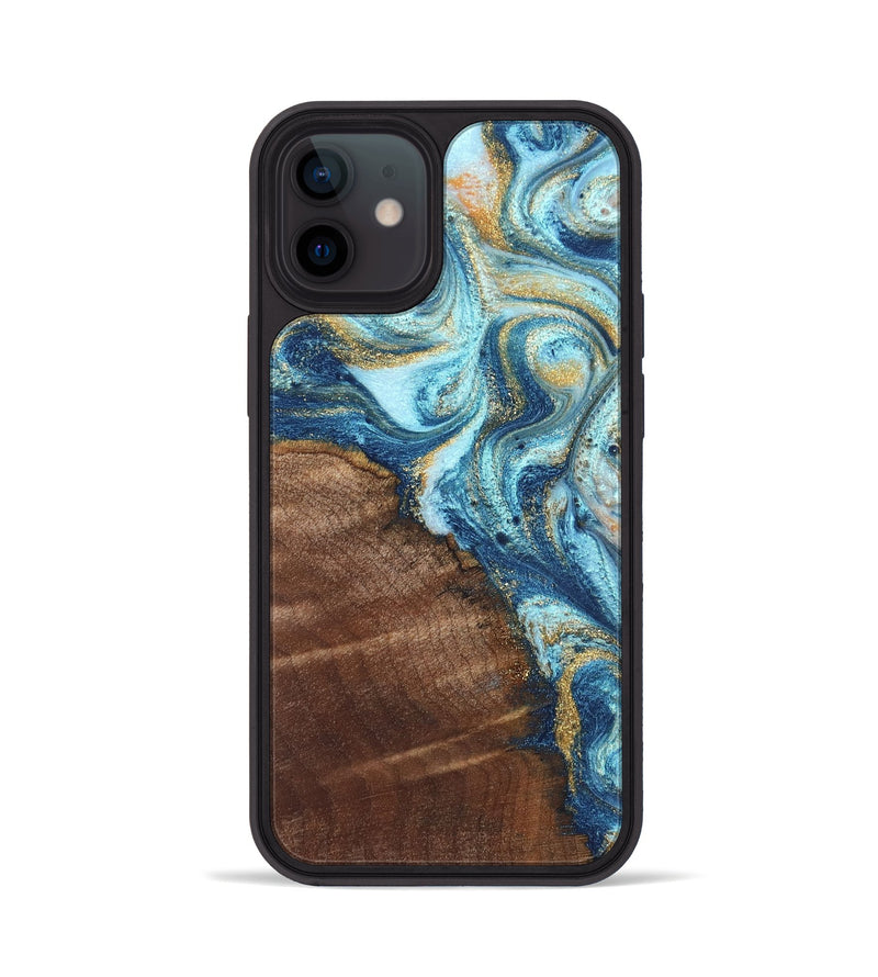 iPhone 12 Wood Phone Case - Jimmy (Teal & Gold, 828691)