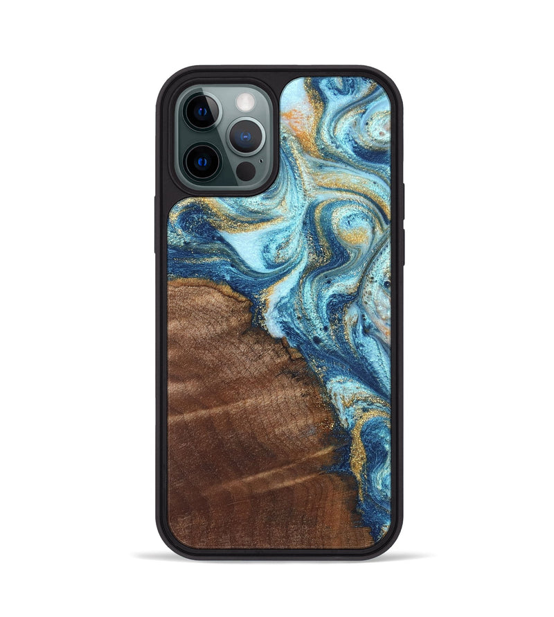 iPhone 12 Pro Wood Phone Case - Jimmy (Teal & Gold, 828691)