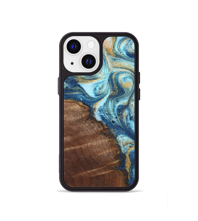 iPhone 13 mini Wood Phone Case - Jimmy (Teal & Gold, 828691)