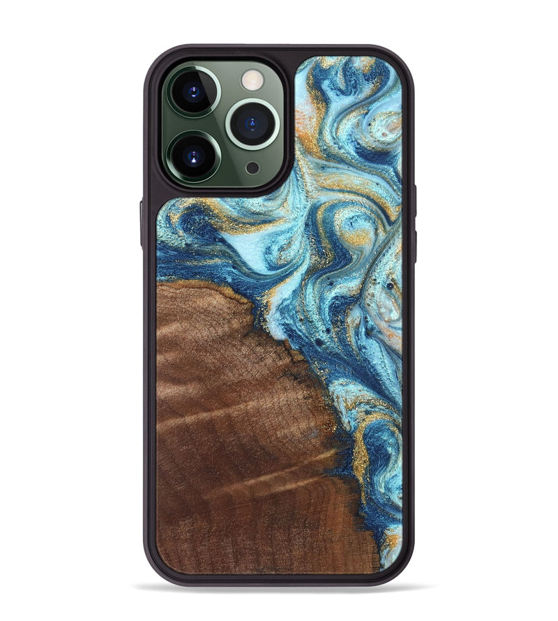 iPhone 13 Pro Max Wood Phone Case - Jimmy (Teal & Gold, 828691)