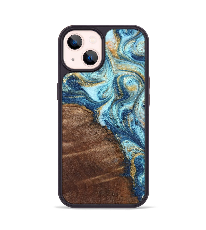 iPhone 14 Wood Phone Case - Jimmy (Teal & Gold, 828691)