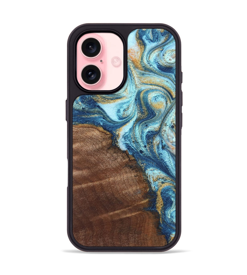 iPhone 16 Wood Phone Case - Jimmy (Teal & Gold, 828691)