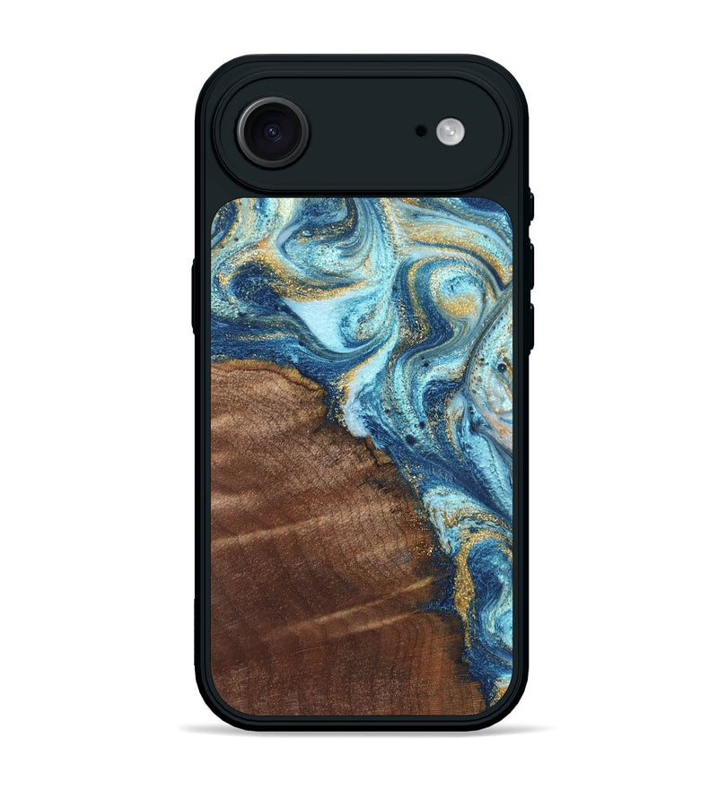 iPhone 17 Air Wood Phone Case - Jimmy (Teal & Gold, 828691)