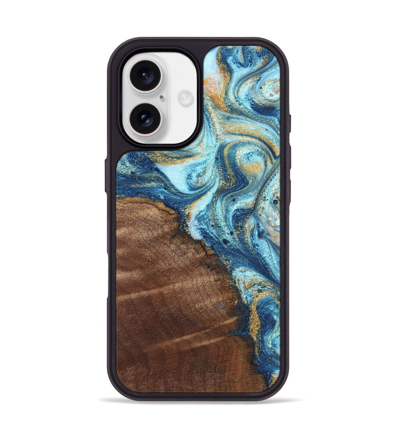 iPhone 17 Wood Phone Case - Jimmy (Teal & Gold, 828691)