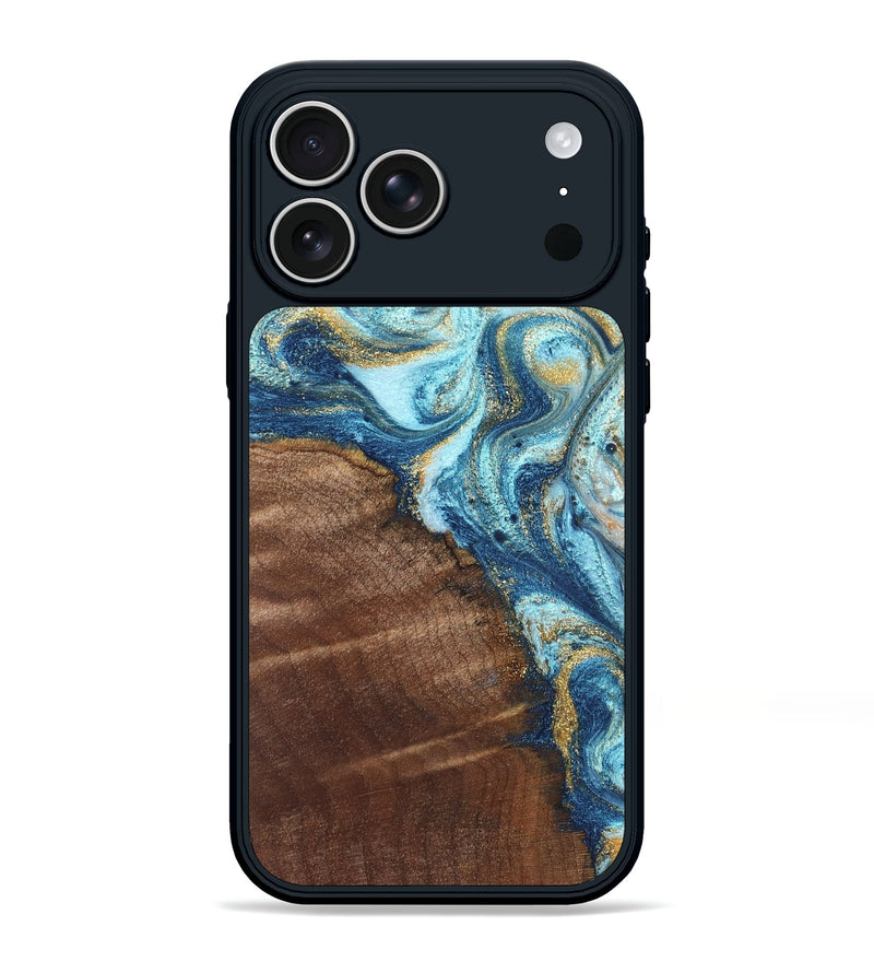 iPhone 17 Pro Max Wood Phone Case - Jimmy (Teal & Gold, 828691)