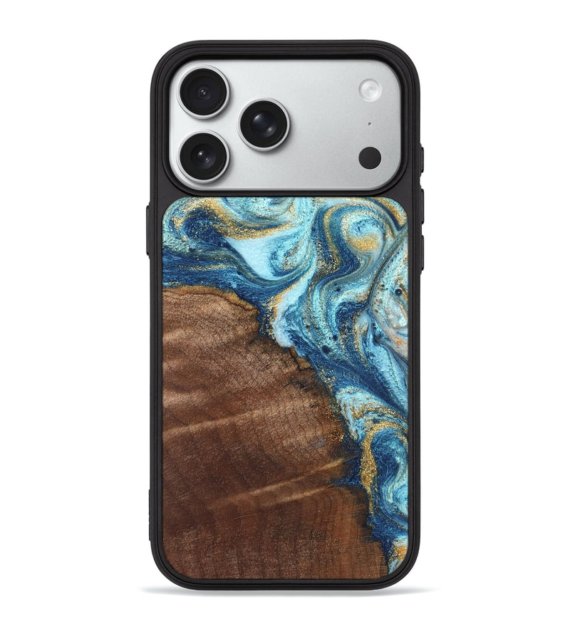 iPhone 18 Pro Max Wood Phone Case - Jimmy (Teal & Gold, 828691)