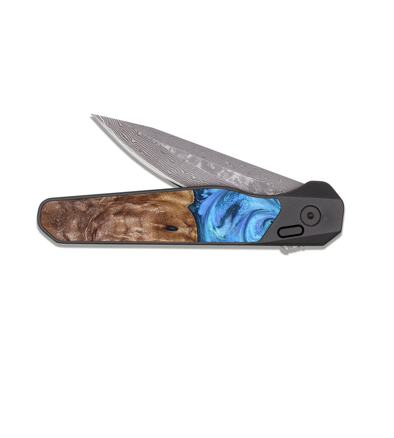 EDC Dark Damascus Wood Pocket Knife - Shonda (Blue, 829009)