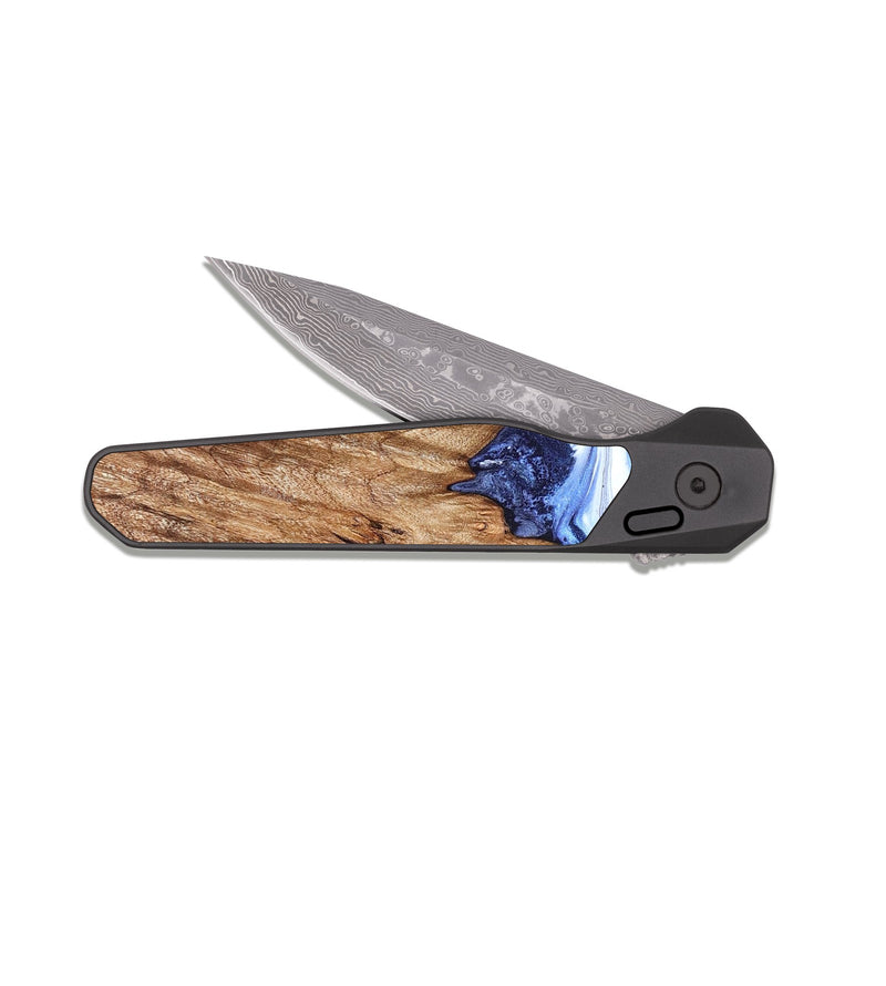 EDC Dark Damascus Wood Pocket Knife - Lonnie (Blue, 829036)