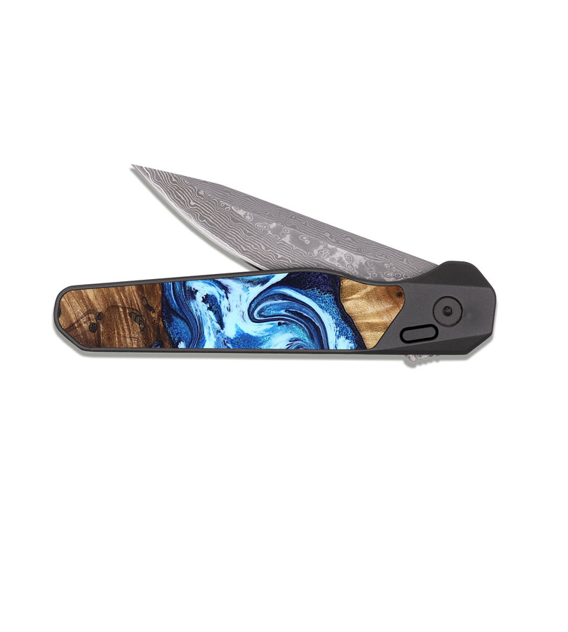 EDC Dark Damascus Wood Pocket Knife - Elzie (Blue, 829052)