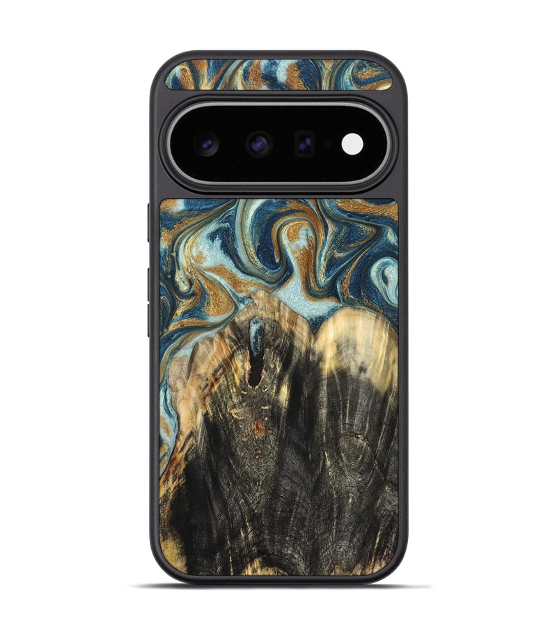 Pixel 11 Pro Wood Phone Case - Alva (Teal & Gold, 829100)