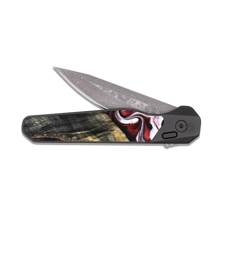 EDC Dark Damascus Wood Pocket Knife - Ericka (Red, 829223)