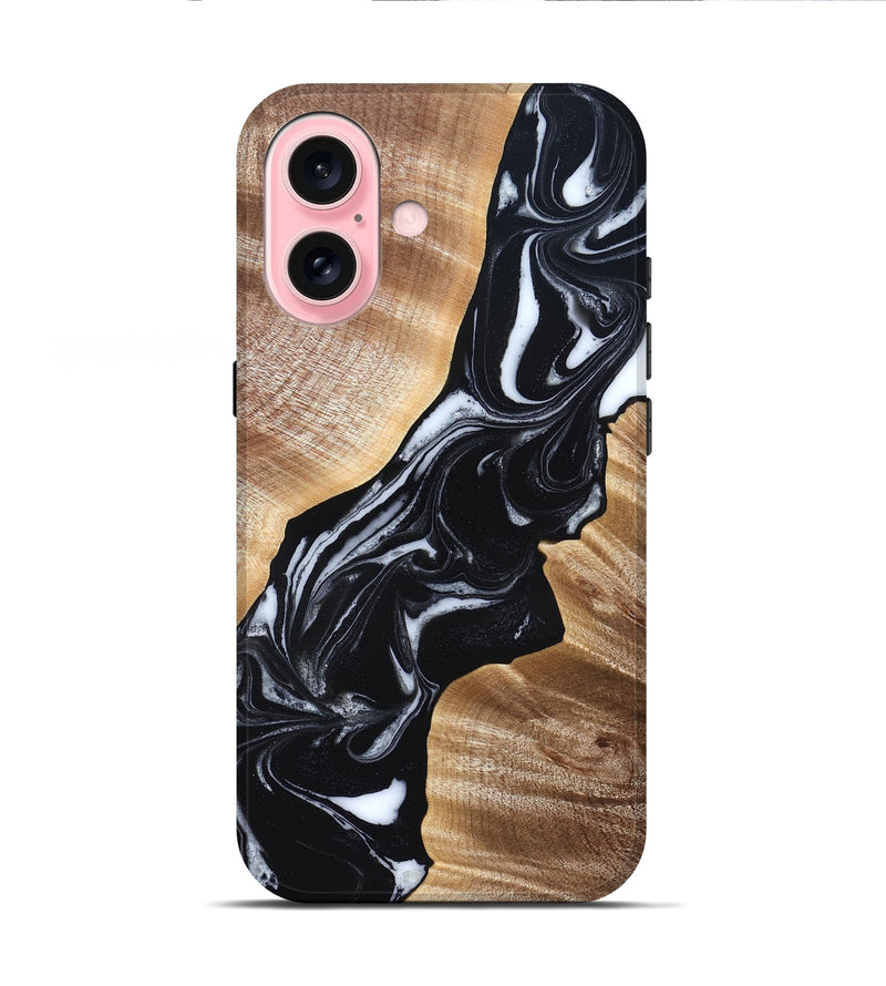 iPhone 16 Wood Live Edge Phone Case - Casen (Black & White, 829263)