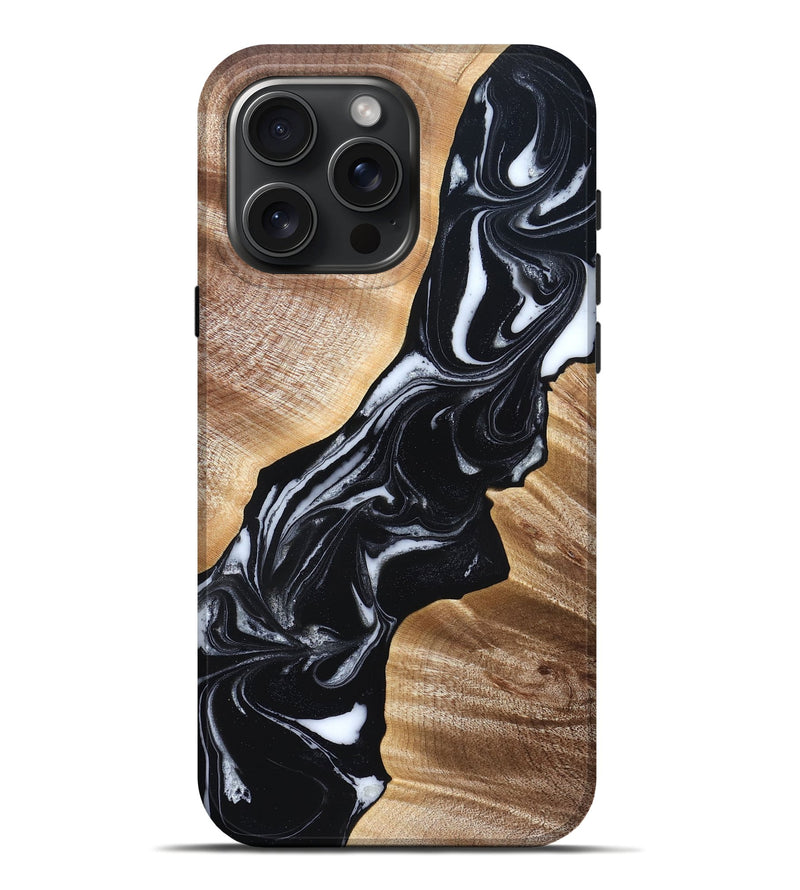 iPhone 16 Pro Max Wood Live Edge Phone Case - Casen (Black & White, 829263)