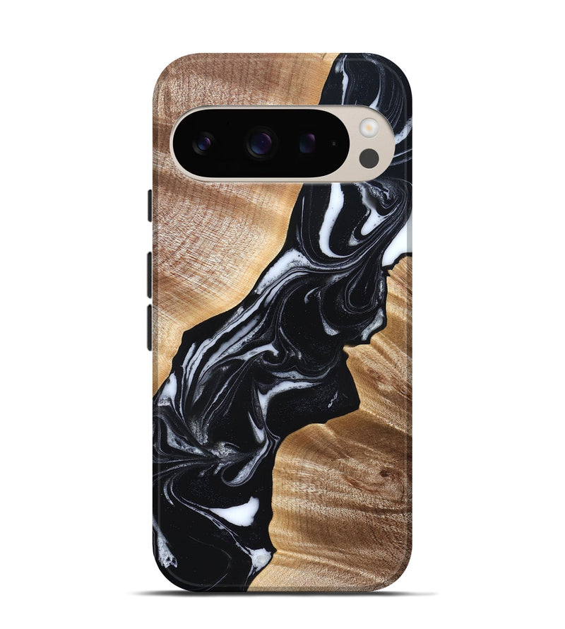 Pixel 9 Wood Live Edge Phone Case - Casen (Black & White, 829263)