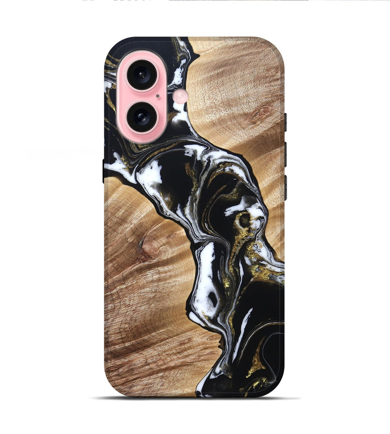 iPhone 16 Wood Live Edge Phone Case - Graham (Black & White, 829266)